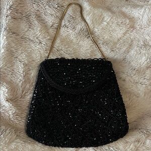 Elegant Black Beaded Clutch